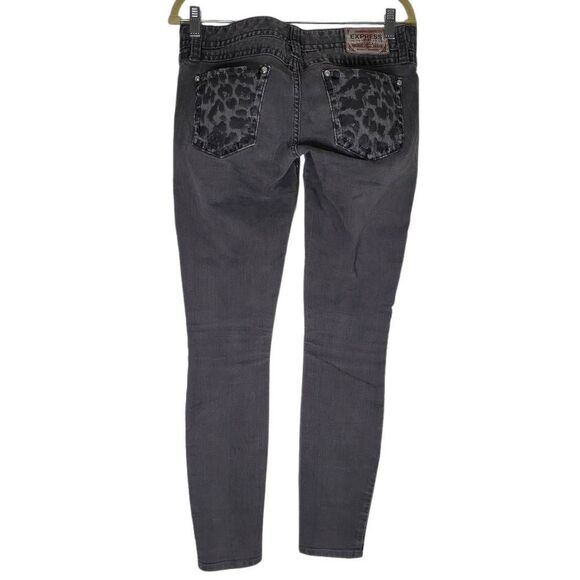 Express Zelda Slim Fit Ultra Low Rise Leopard Animal Print Jeans Black Size 4 - Picture 6 of 16